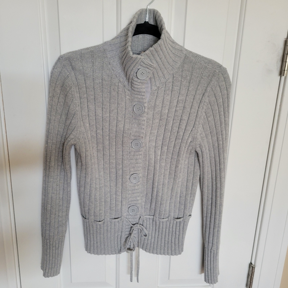 Super Cute Button Down Sweater With Belted Waist - Picture 6 of 7